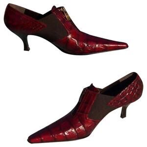 Donald Pliner Red Gator Leather Bootie Shoe Pump New Elastic Panels NIB $295